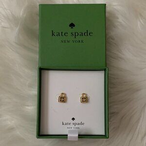 KATE SPADE Mini Lock and Spade Stud Earrings in Black/Gold